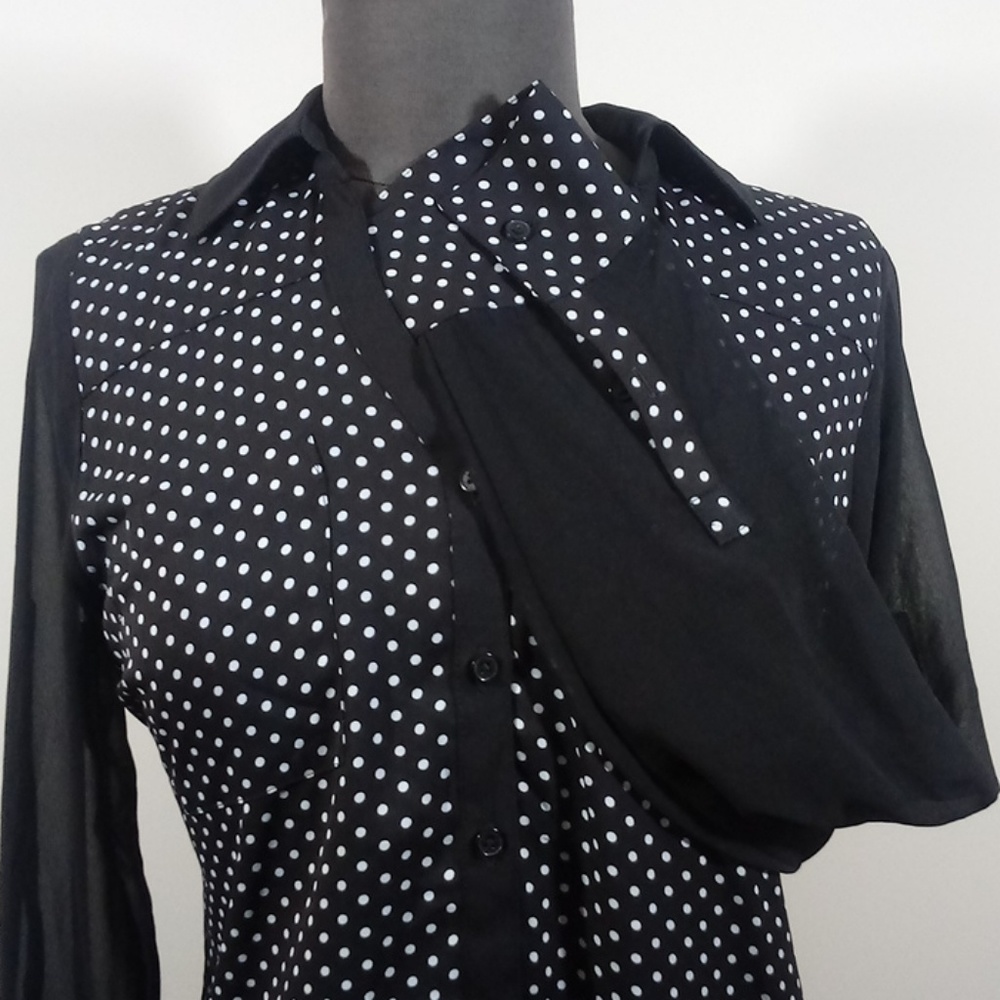 Express Sheer Black And White Button Down Shirt - image 3